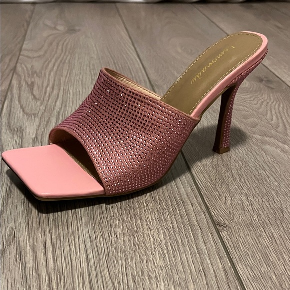 LEMONADE Pink Rhinestone Square Toe Mule Heels Size 9 - Picture 9 of 9